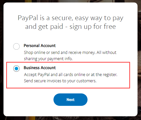 Paypal Sign Up Page - Business Account